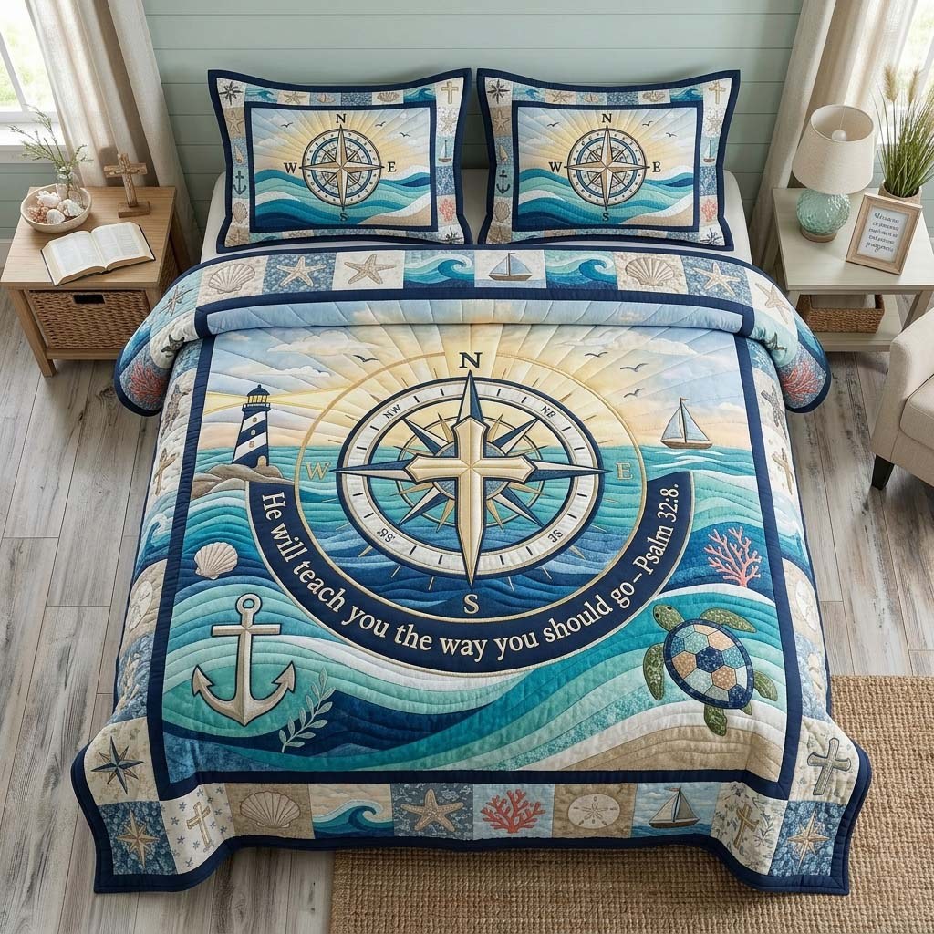 Anchor Guidance 3-Piece Quilted Bedding Set — quilt and two matching pillow shams