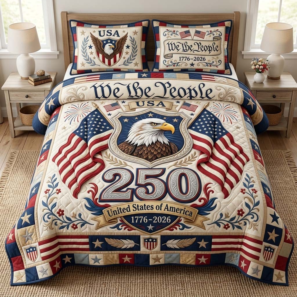Eagle Patriot 3-Piece Quilted Bedding Set — quilt and two matching pillow shams
