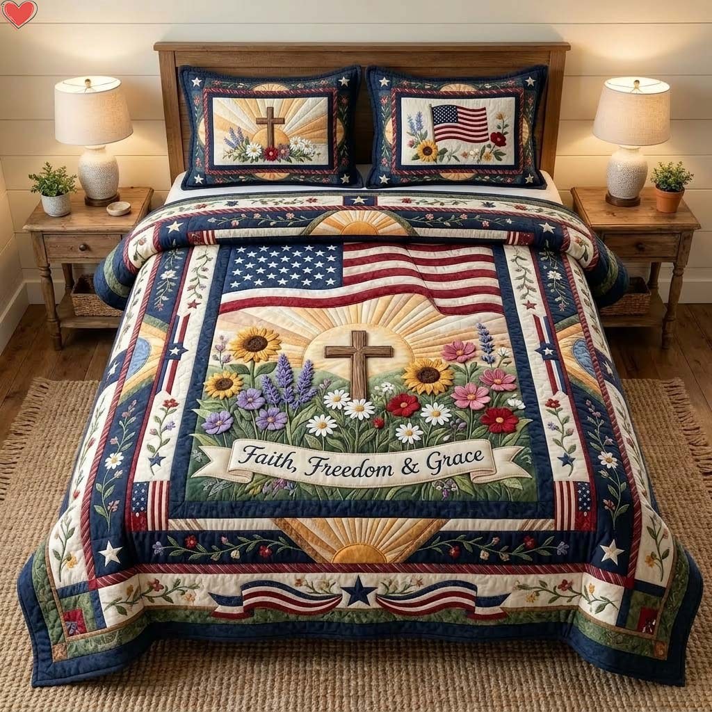 Faith Grace 3-Piece Quilted Bedding Set — quilt and two matching pillow shams