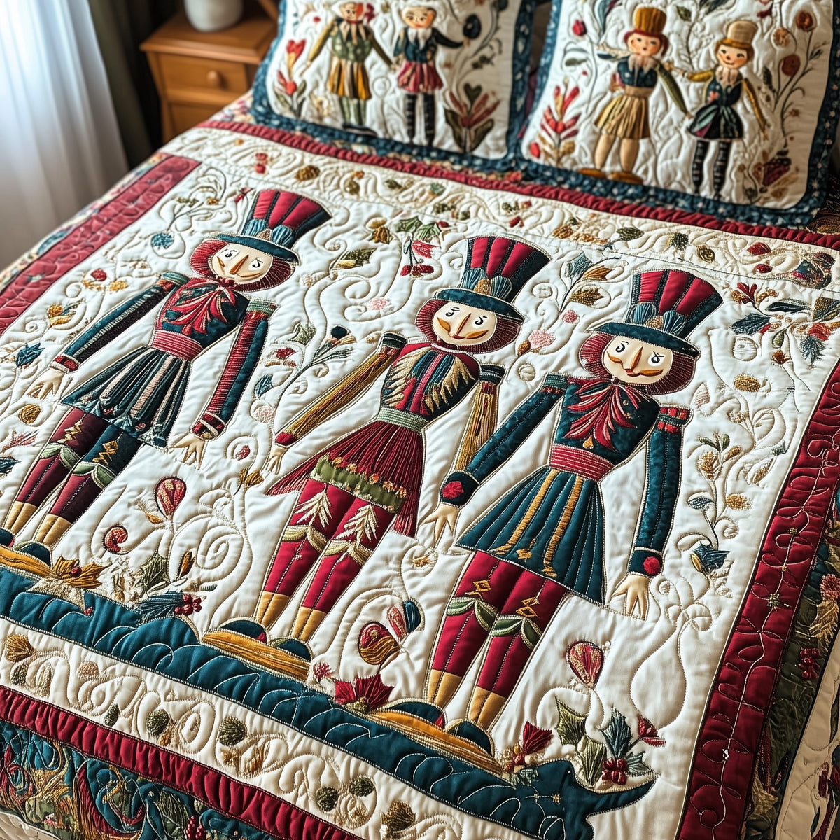 Christmas Nutcracker 3-Piece Quilted Bedding Set - Design 3 — quilt and two matching pillow shams