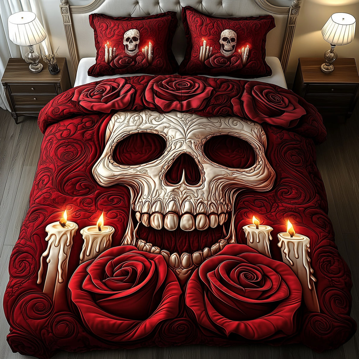 A Valentine Dinner 3-Piece Quilted Bedding Set - Design 1 — quilt and two matching pillow shams