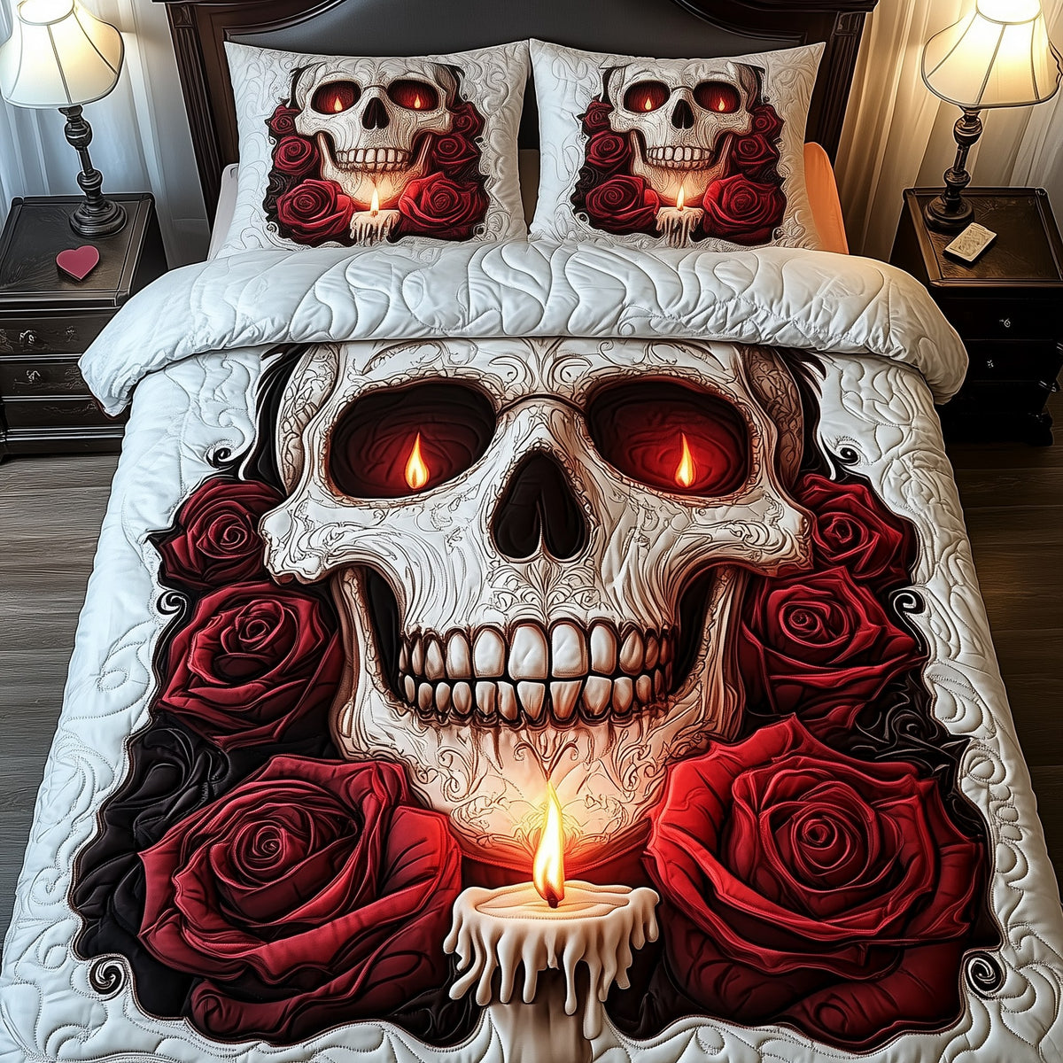 A Valentine Dinner 3-Piece Quilted Bedding Set - Design 2 — quilt and two matching pillow shams