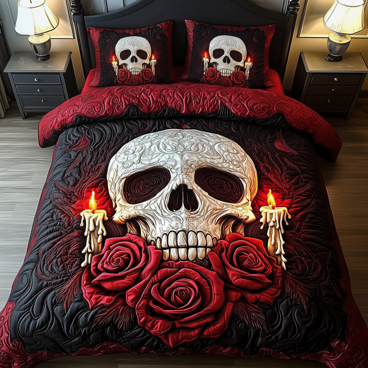 A Valentine Dinner 3-Piece Quilted Bedding Set - Design 3 — quilt and two matching pillow shams