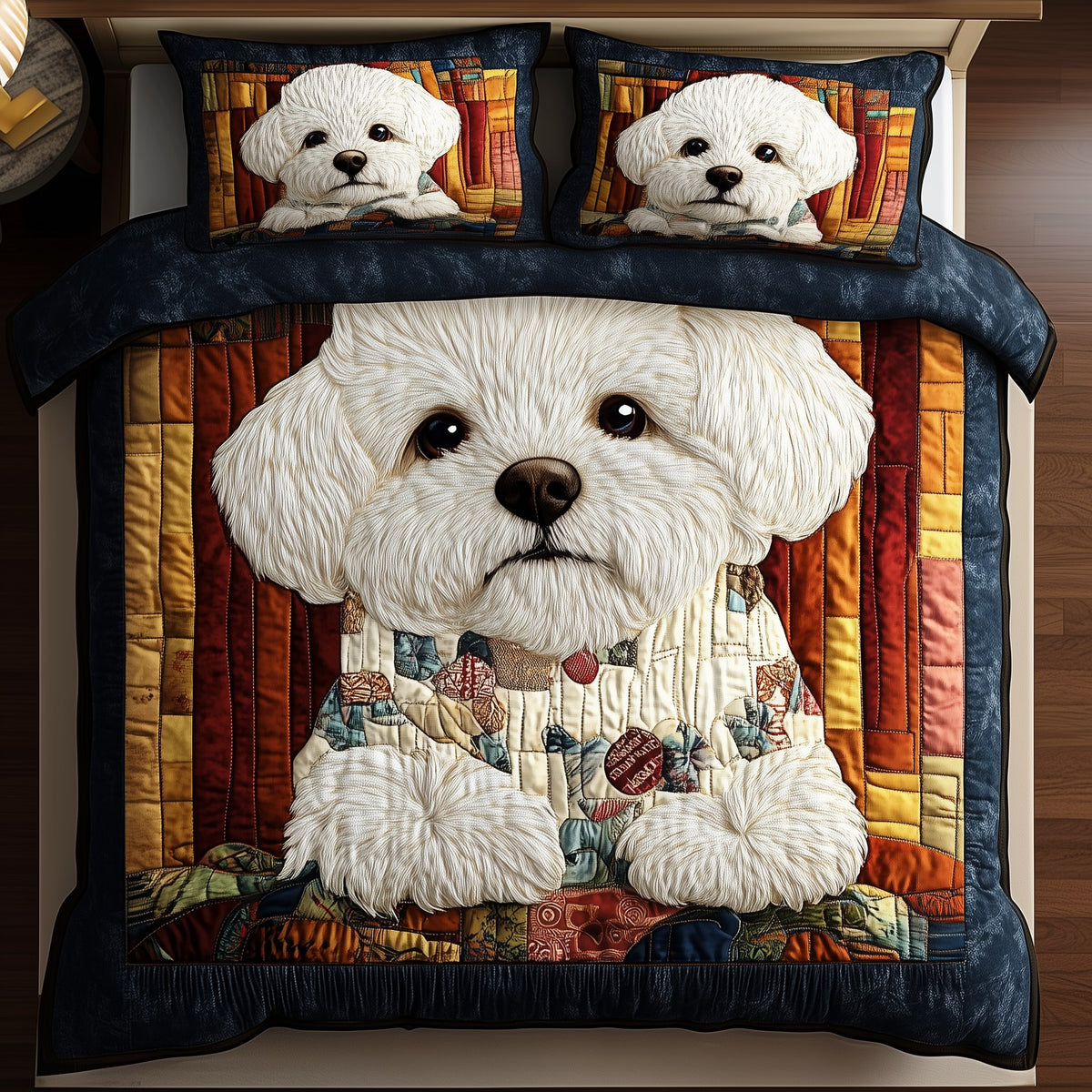 Adorable Bichon Frise 3-Piece Quilted Bedding Set - Design 2 — quilt and two matching pillow shams