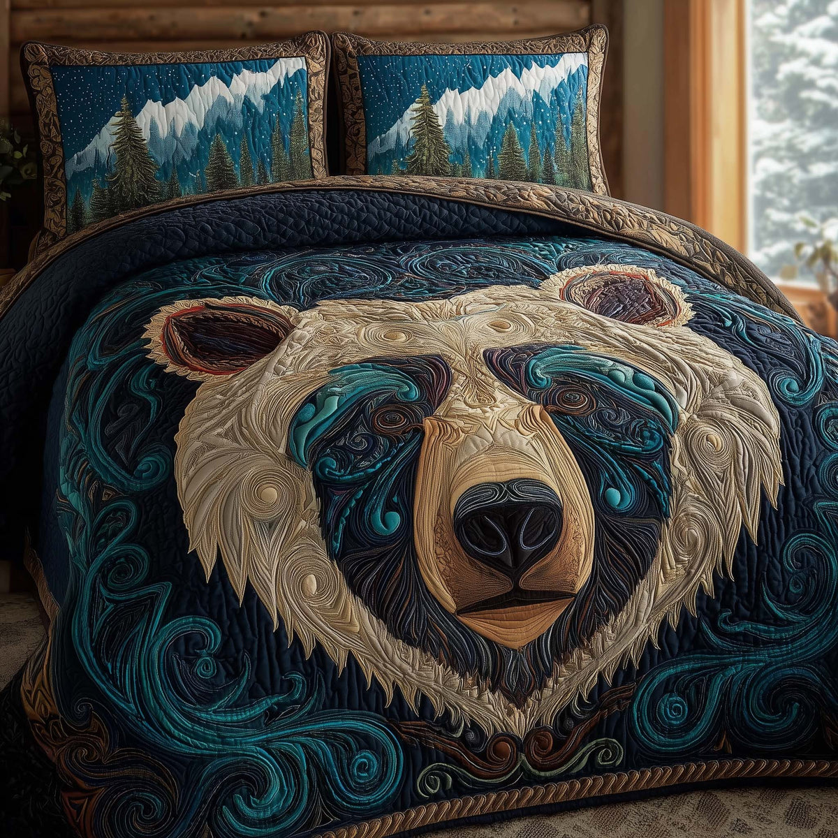 Bear Pround 3-Piece Quilted Bedding Set - Design 1 — quilt and two matching pillow shams