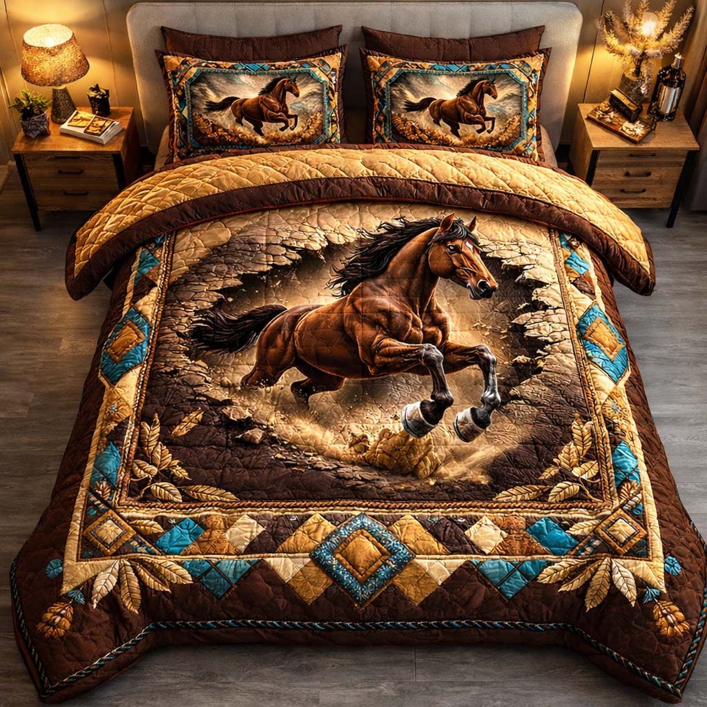 Desert Thunder Stallion 3-Piece Quilted Bedding Set — quilt and two matching pillow shams