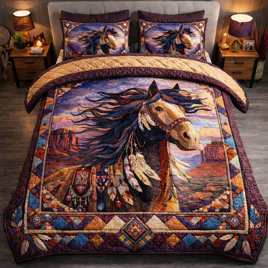 Canyon Wind Stallion 3-Piece Quilted Bedding Set — quilt and two matching pillow shams