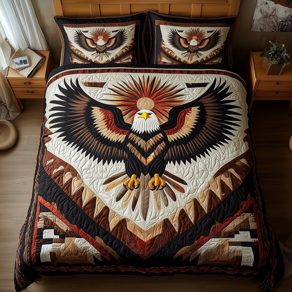 Eagle of the Hidden Sun 3-Piece Quilted Bedding Set — quilt and two matching pillow shams