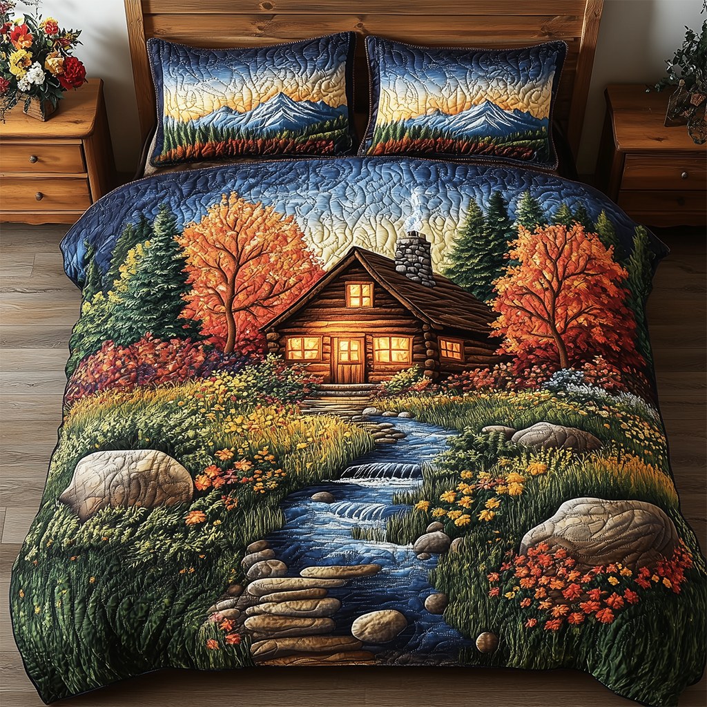 Amber Forest Refuge 3-Piece Quilted Bedding Set — quilt and two matching pillow shams