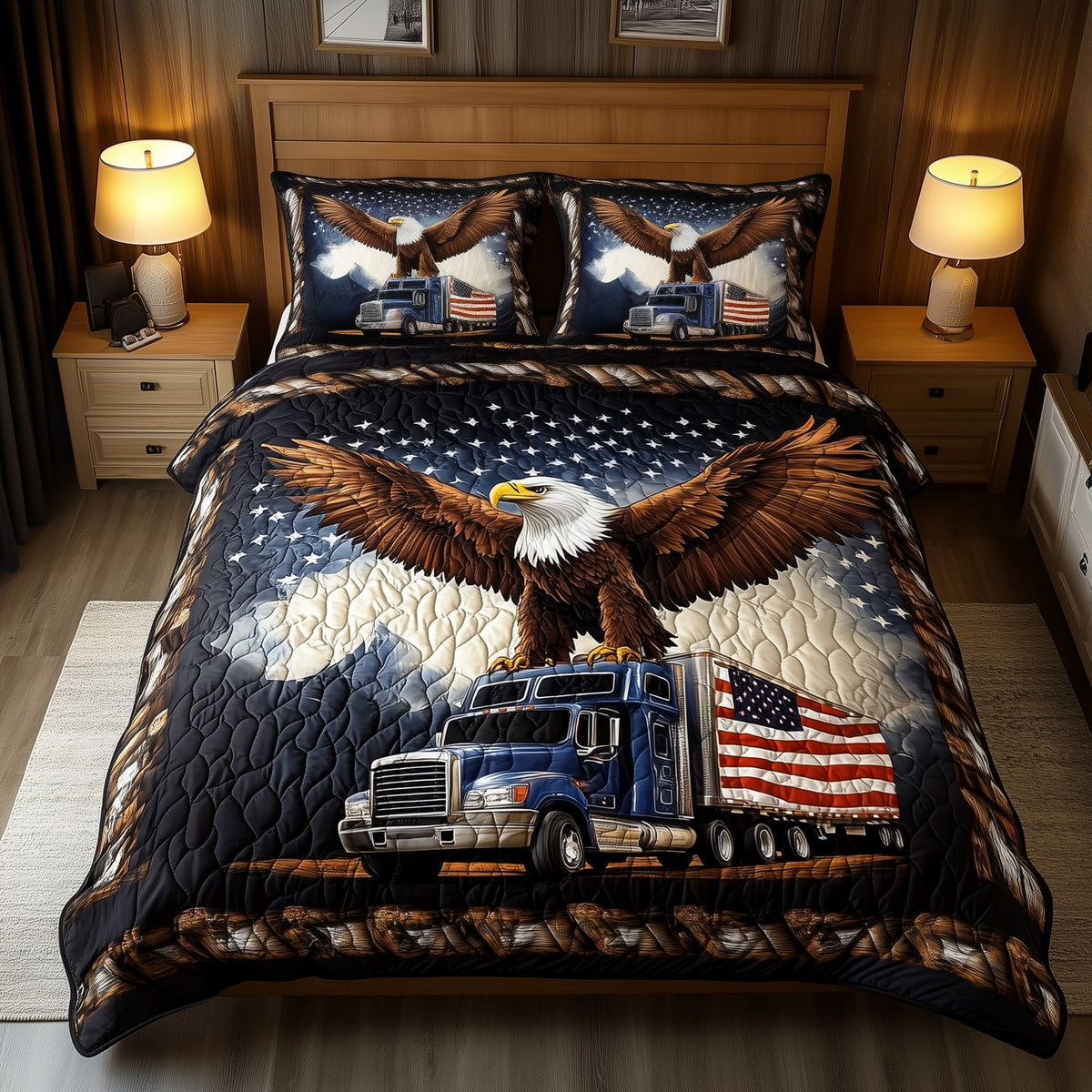 Eagle of Freedom 3-Piece Quilted Bedding Set - Design 3 — quilt and two matching pillow shams