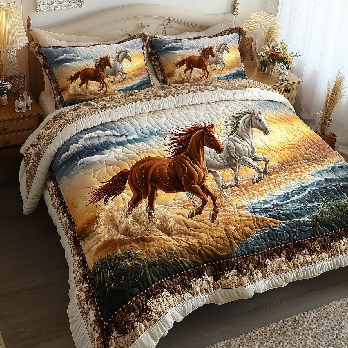 Beachside Runners 3-Piece Quilted Bedding Set - Design 4 — quilt and two matching pillow shams