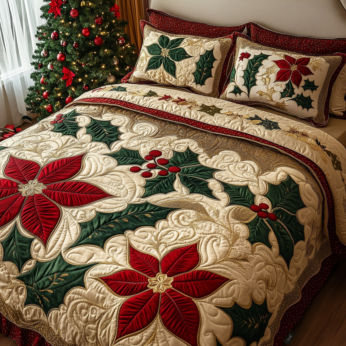 Festive Floral Dream 3-Piece Quilted Bedding Set - Design 2 — quilt and two matching pillow shams