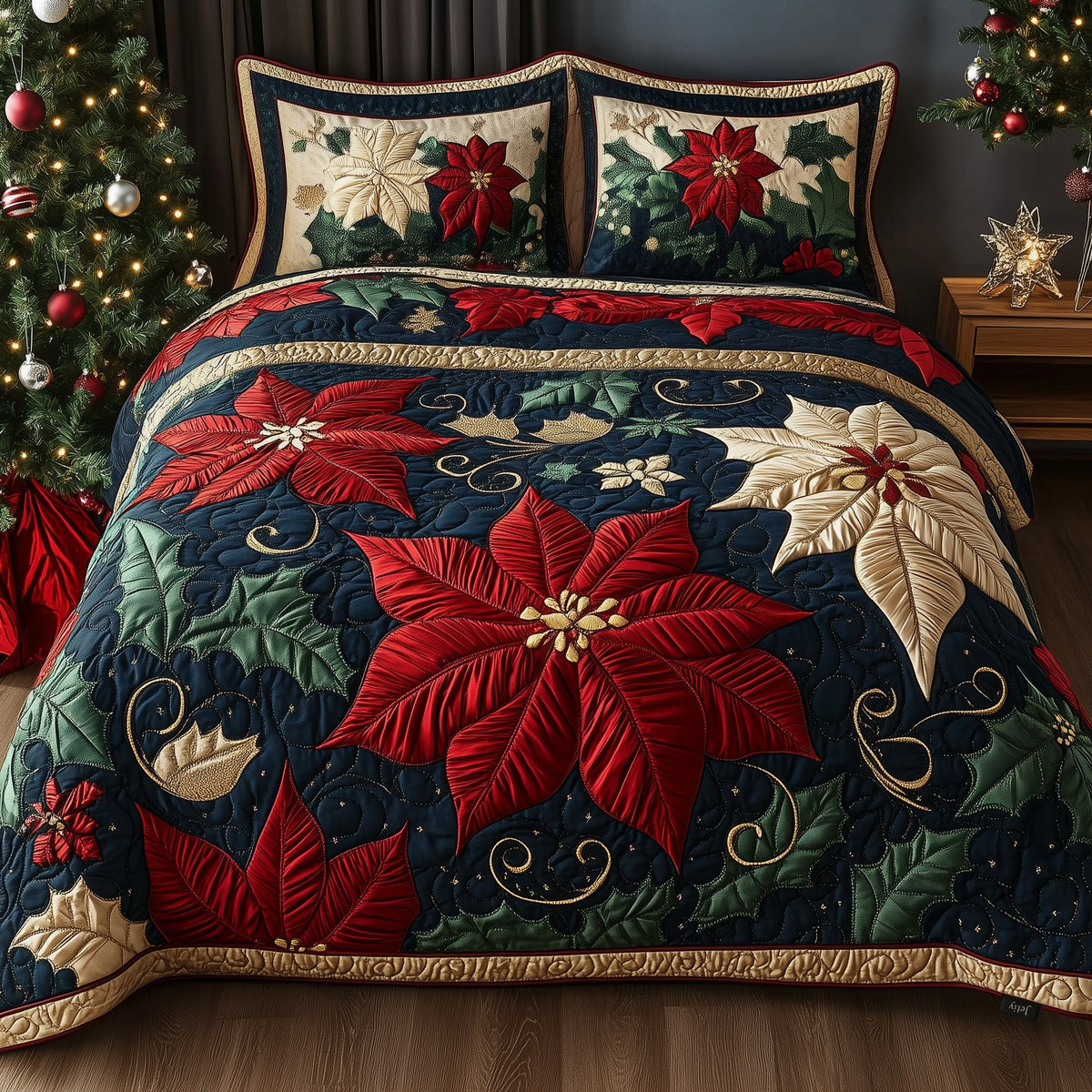 Festive Floral Dream 3-Piece Quilted Bedding Set - Design 4 — quilt and two matching pillow shams