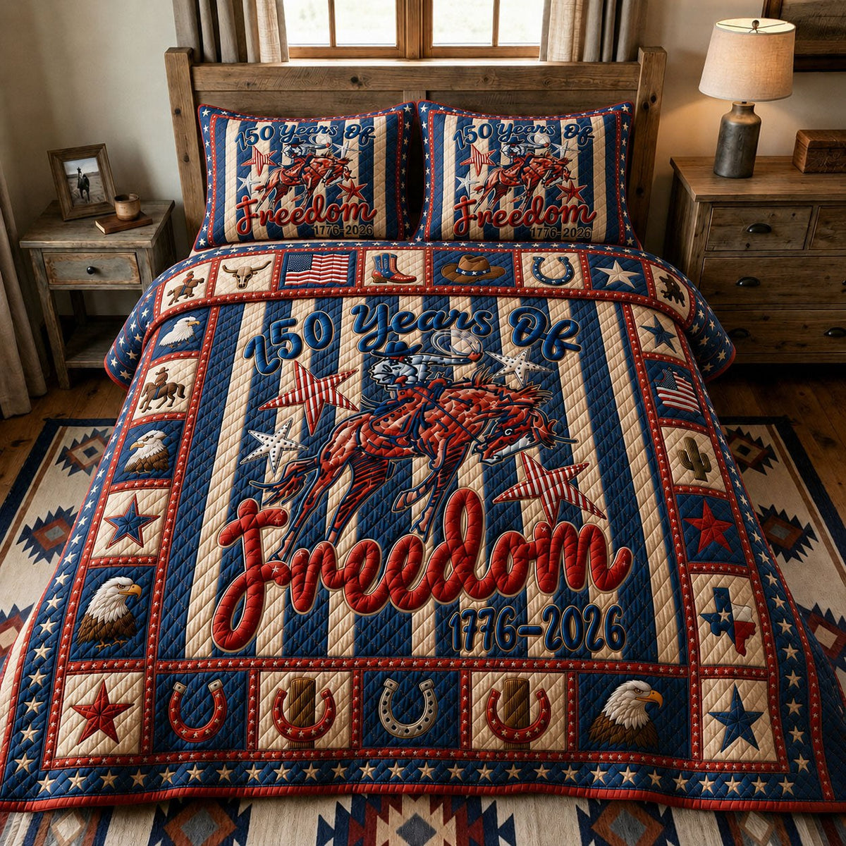 American Spirit Rodeo 3-Piece Quilted Bedding Set — quilt and two matching pillow shams