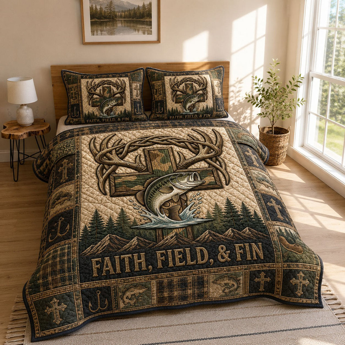 Faith Field And Fin 3-Piece Quilted Bedding Set — quilt and two matching pillow shams