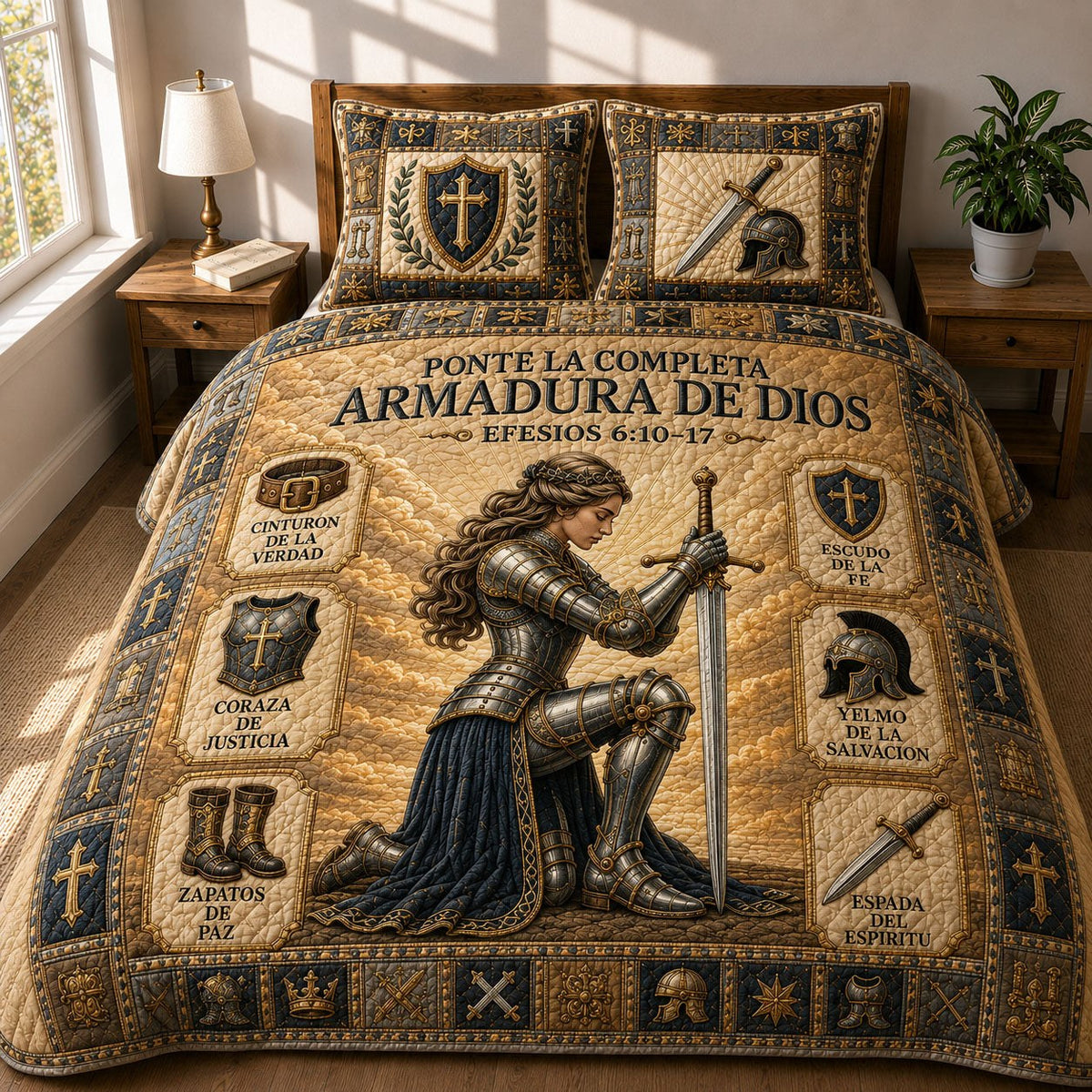 Armadura de Dios 3-Piece Quilted Bedding Set — quilt and two matching pillow shams