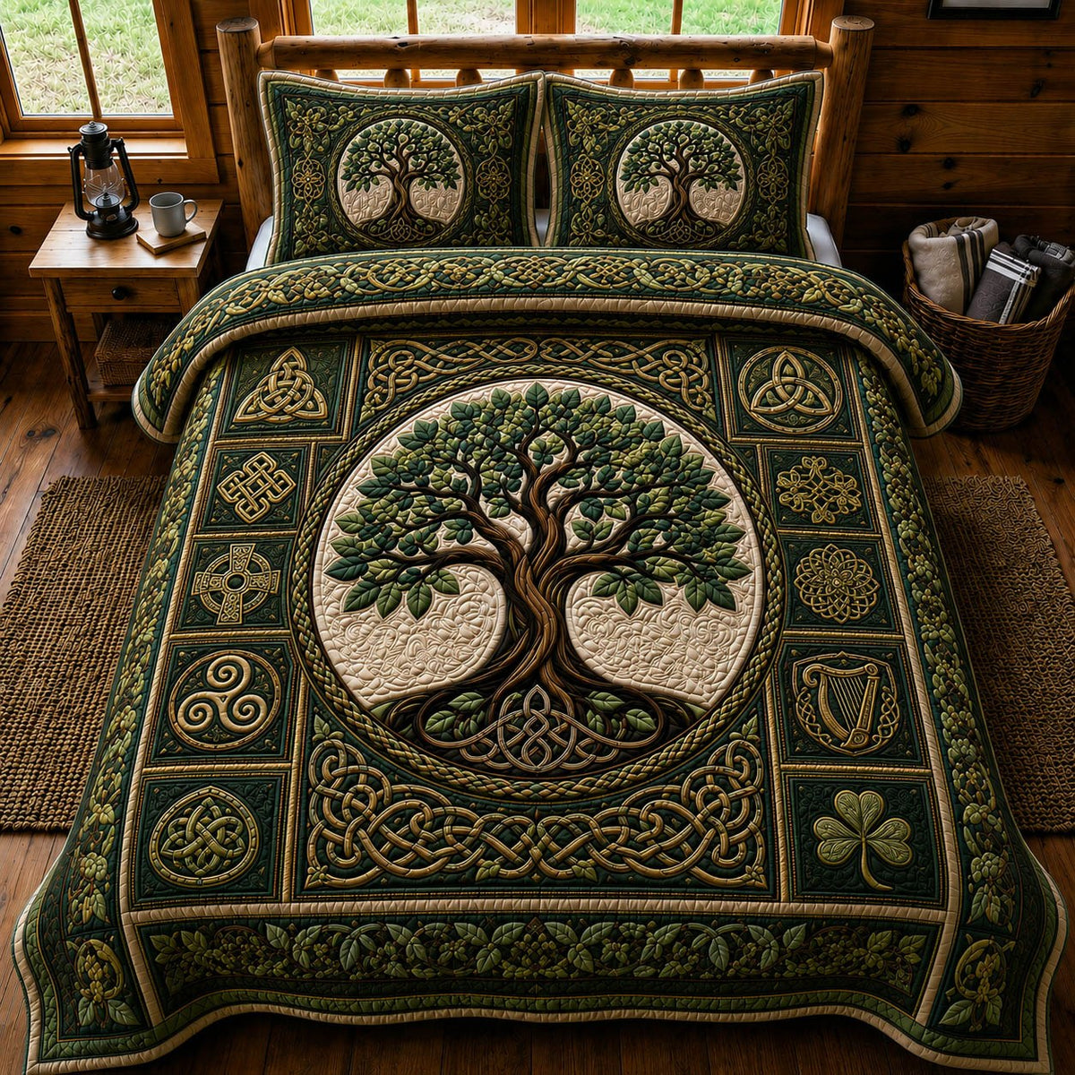 Celtic Tree Of Life 3-Piece Quilted Bedding Set - Design 2 — quilt and two matching pillow shams