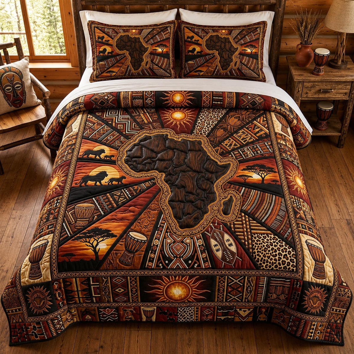 African Dream 3-Piece Quilted Bedding Set - Design 1 — quilt and two matching pillow shams