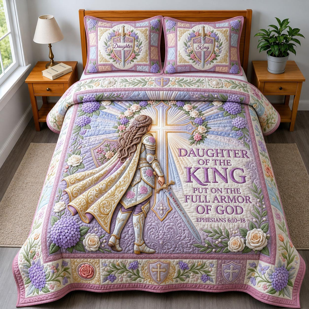 Faith Armor 3-Piece Quilted Bedding Set - Design 2 — quilt and two matching pillow shams