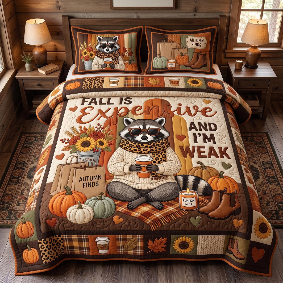 Fall Mood 3-Piece Quilted Bedding Set — quilt and two matching pillow shams