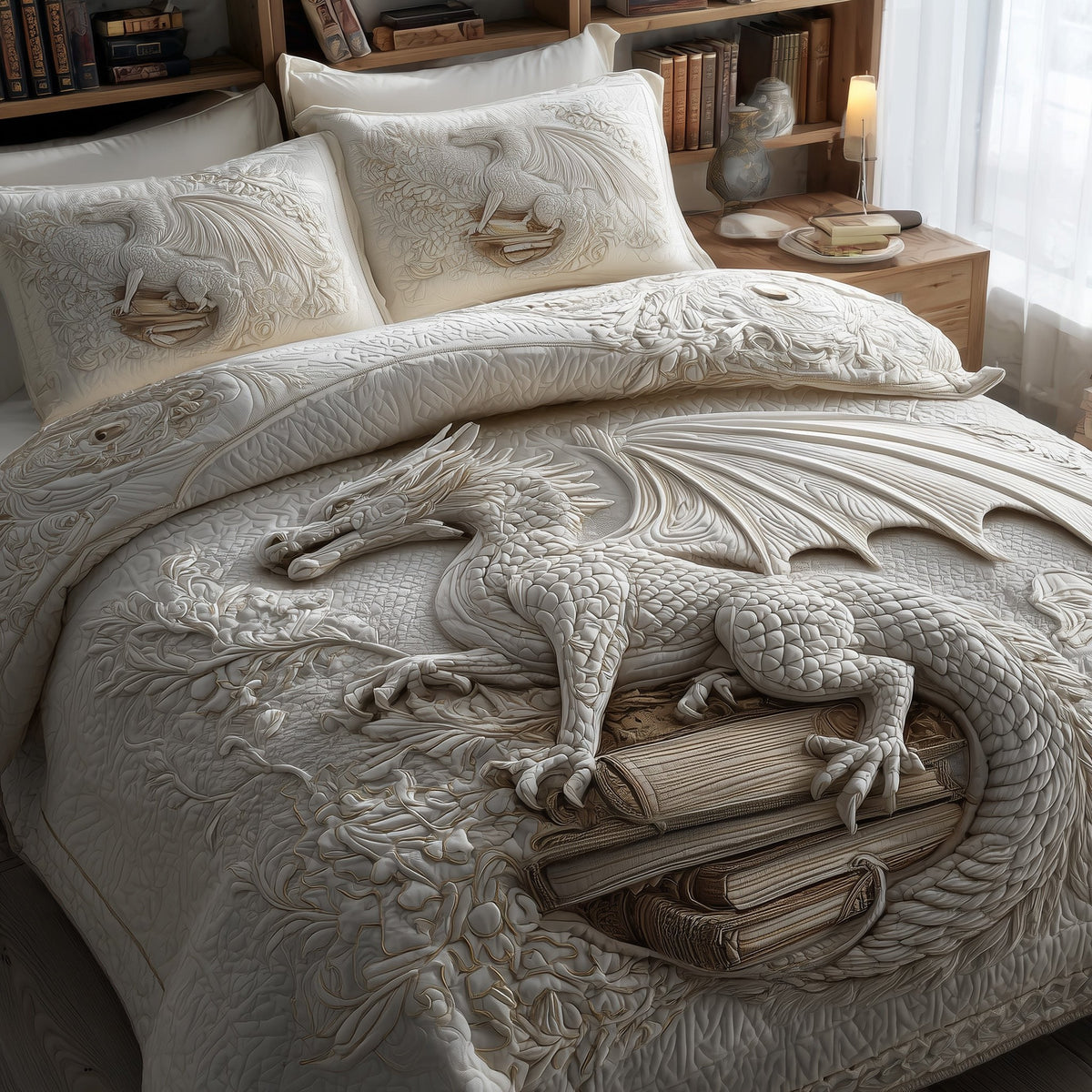 Dragon 3-Piece Quilted Bedding Set - Design 4 — quilt and two matching pillow shams