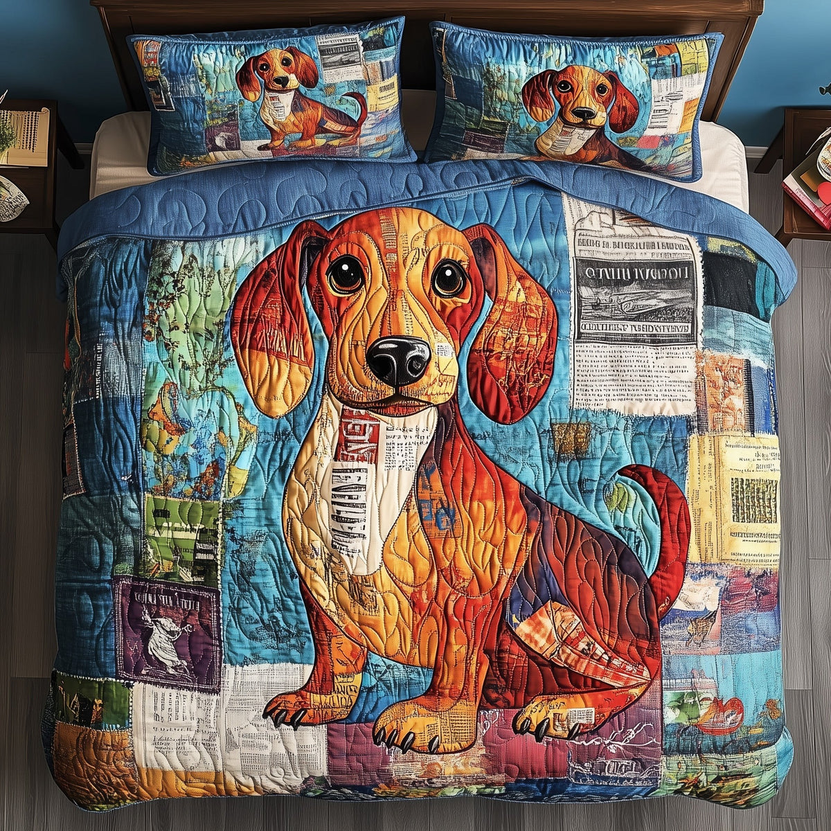 Dachshund 3-Piece Quilted Bedding Set - Design 2 — quilt and two matching pillow shams
