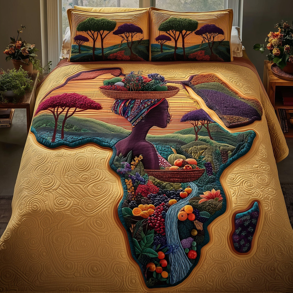 African Dream 3-Piece Quilted Bedding Set - Design 5 — quilt and two matching pillow shams
