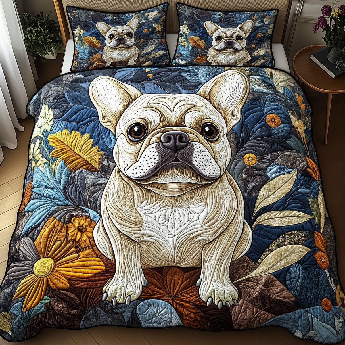 Bulldog 3-Piece Quilted Bedding Set - Design 1 — quilt and two matching pillow shams