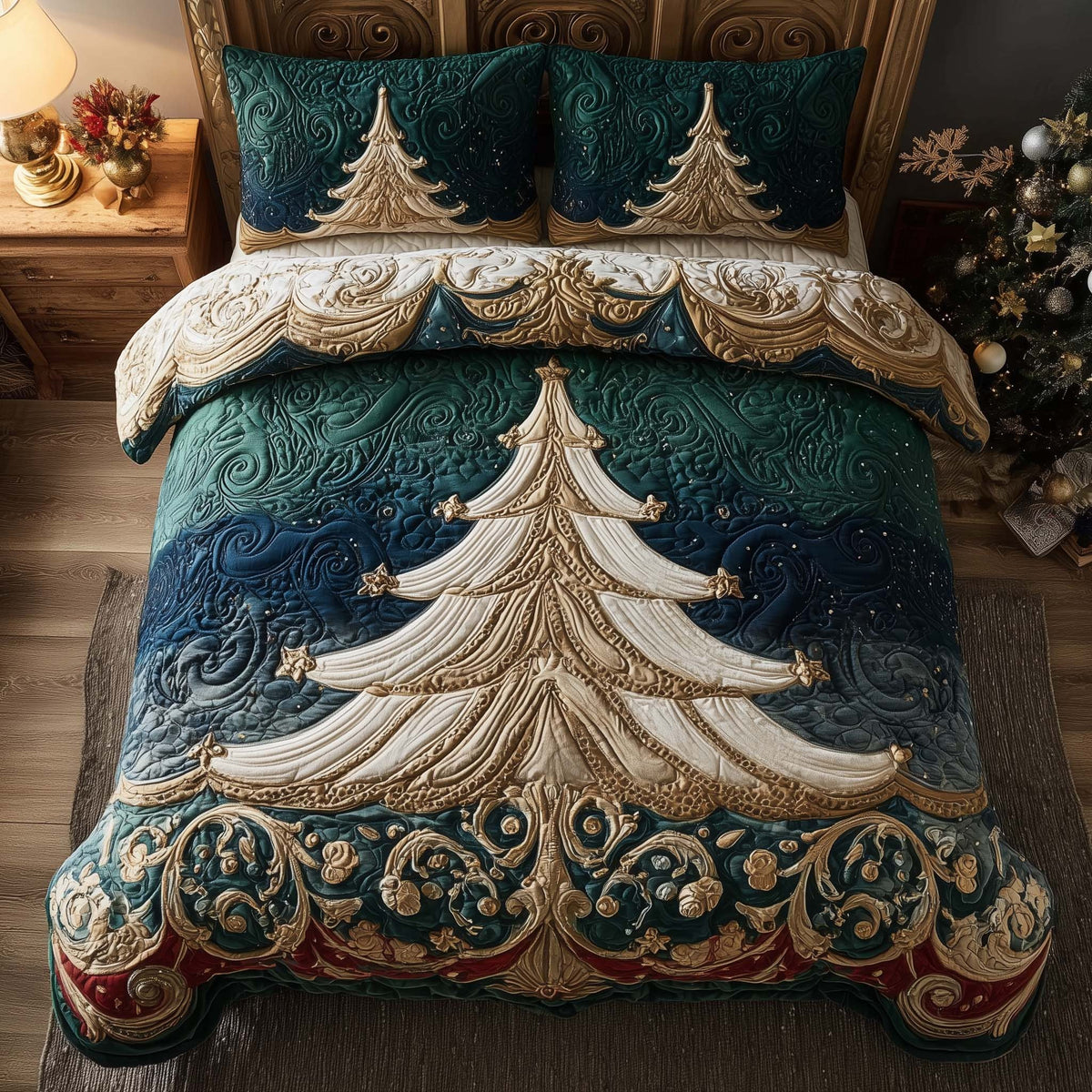 Evergreen Charm 3-Piece Quilted Bedding Set - Design 5 — quilt and two matching pillow shams