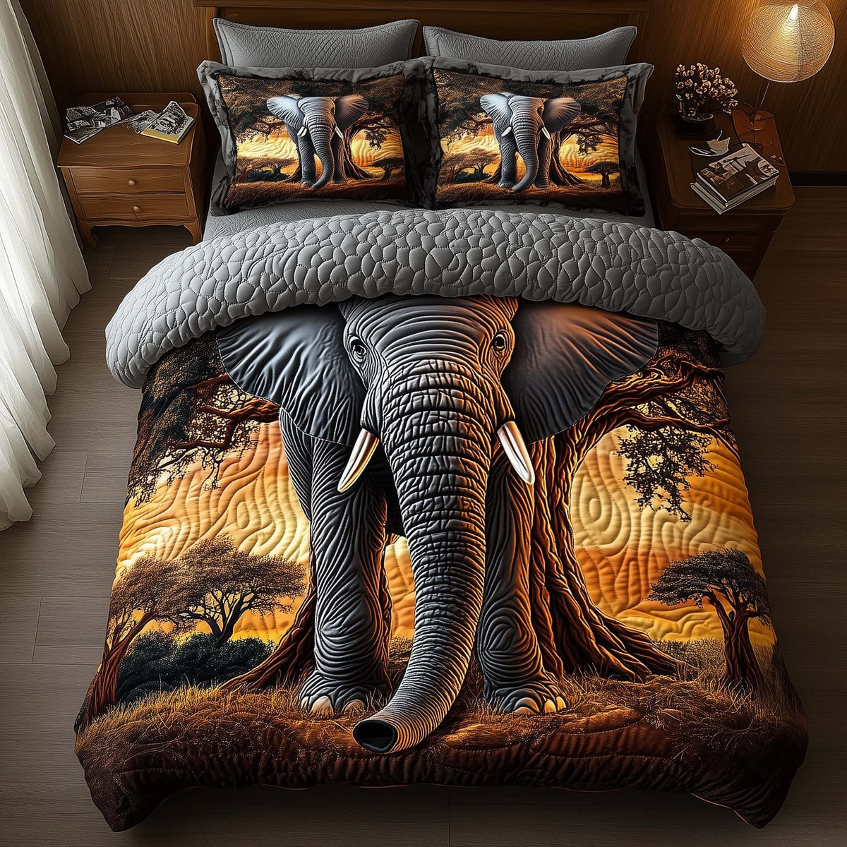 Elephant 3-Piece Quilted Bedding Set - Design 4 — quilt and two matching pillow shams