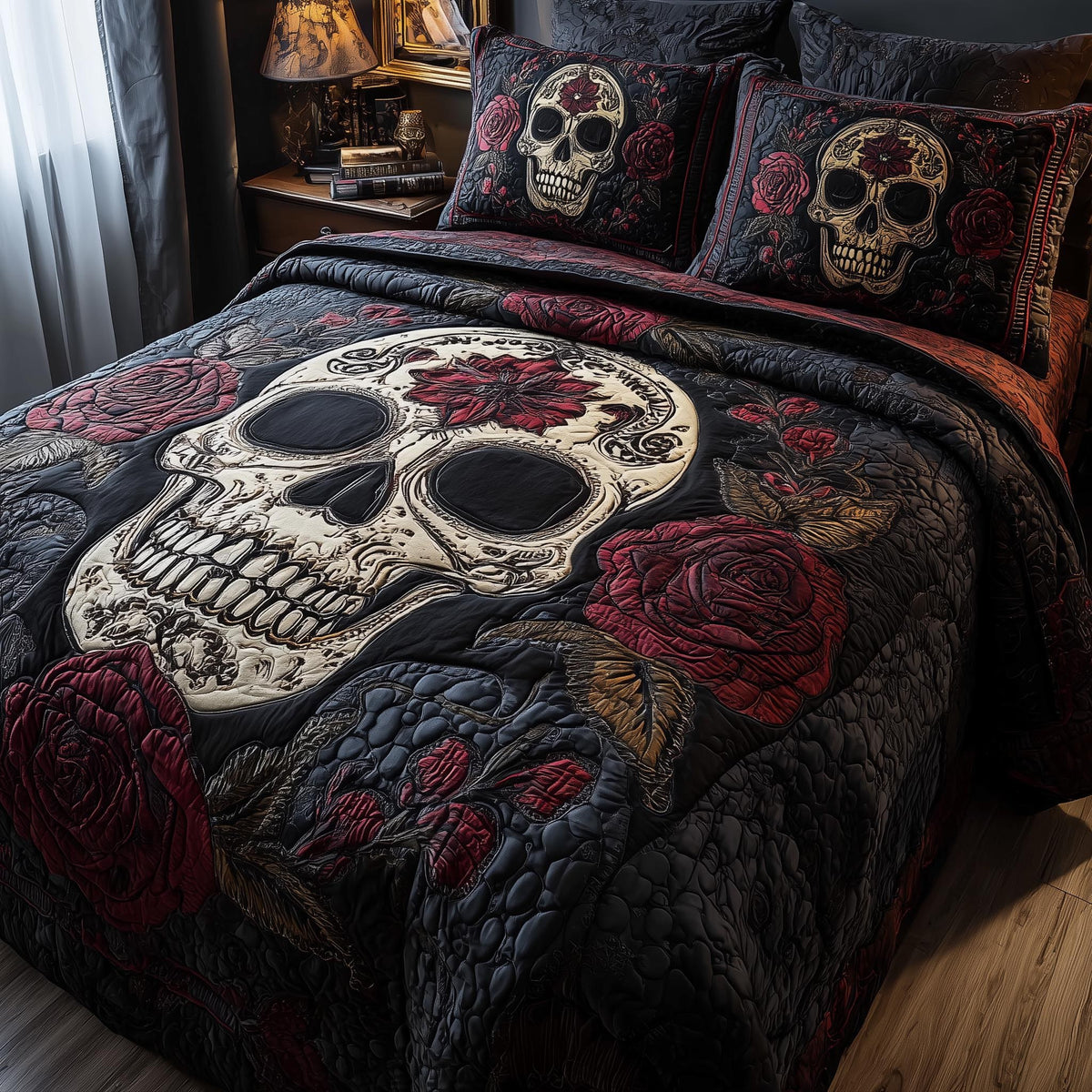 Dark Romance 3-Piece Quilted Bedding Set - Design 3 — quilt and two matching pillow shams