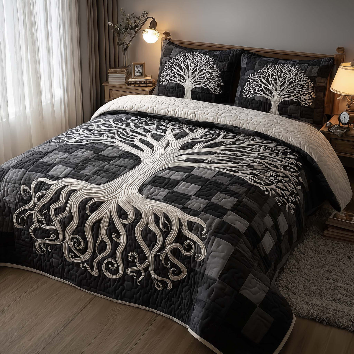 Eternal Roots 3-Piece Quilted Bedding Set - Design 1 — quilt and two matching pillow shams