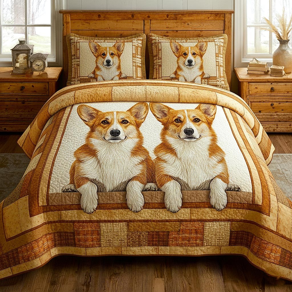Cozy Paws 3-Piece Quilted Bedding Set - Design 4 — quilt and two matching pillow shams