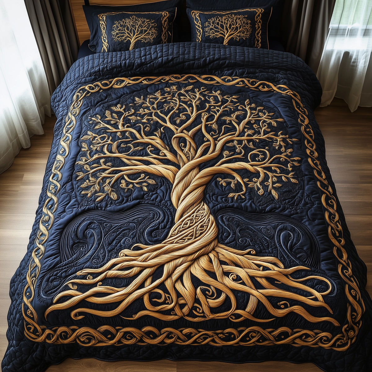 Eternal Tree Of Life 3-Piece Quilted Bedding Set - Design 6 — quilt and two matching pillow shams