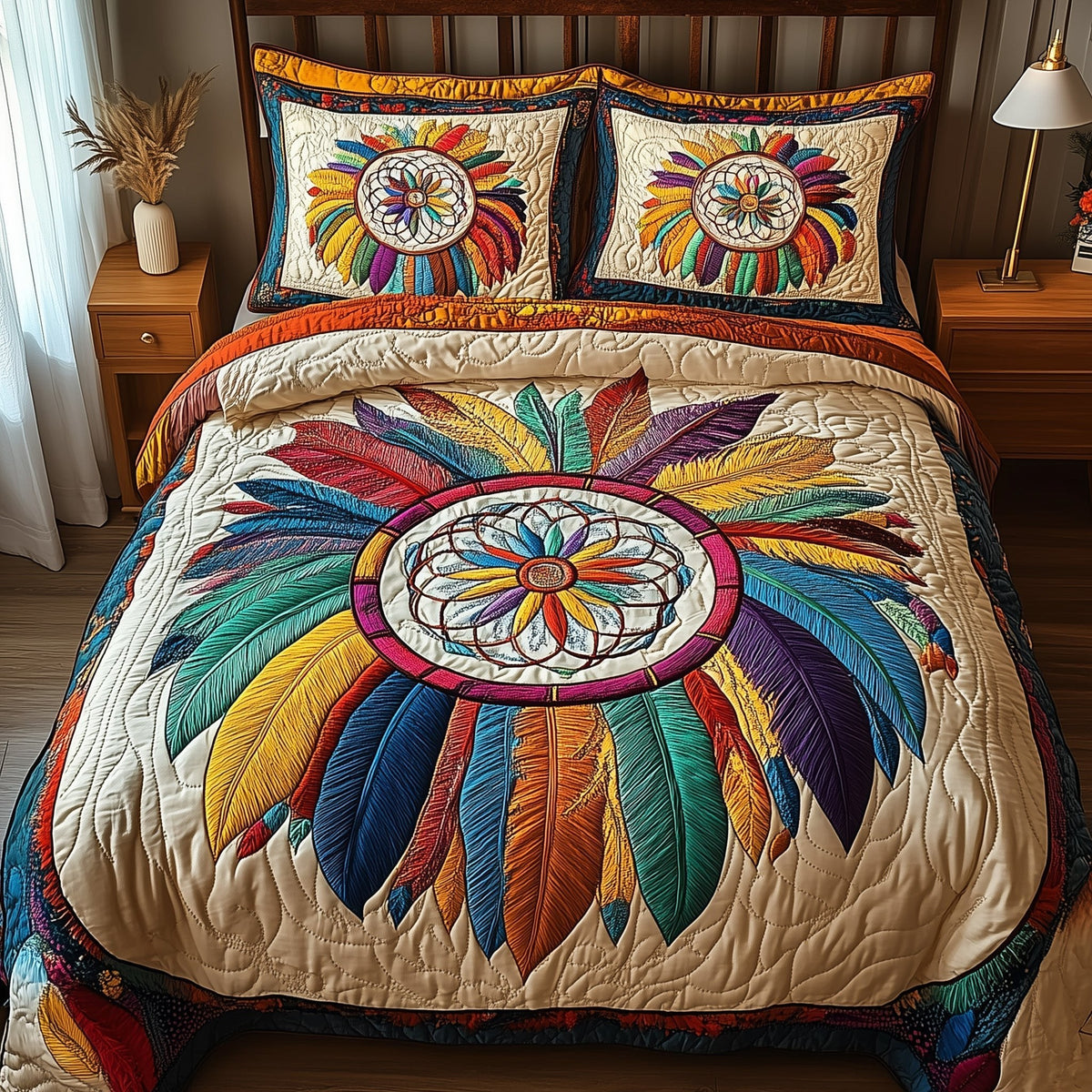 Ethereal Dreamcatcher 3-Piece Quilted Bedding Set - Design 2 — quilt and two matching pillow shams