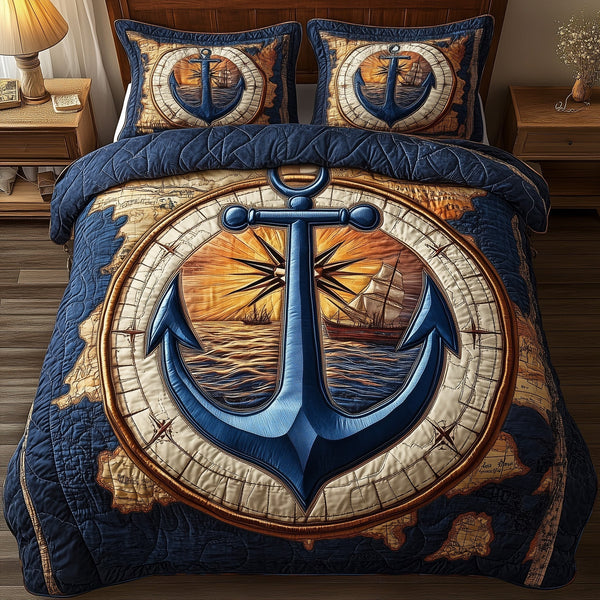 Anchor Life quilted 3-piece bedding set on a made bed in a light coastal bedroom