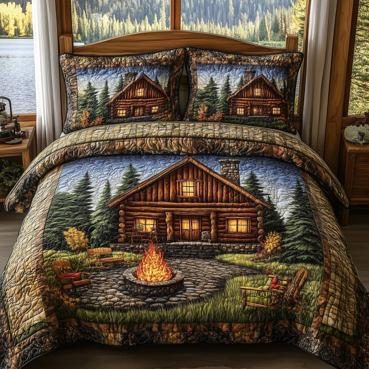 Cozy Harmony 3-Piece Quilted Bedding Set - Design 3 — quilt and two matching pillow shams