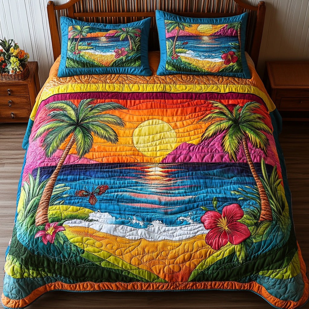 Aloha Vibe 3-Piece Quilted Bedding Set - Design 1 — quilt and two matching pillow shams