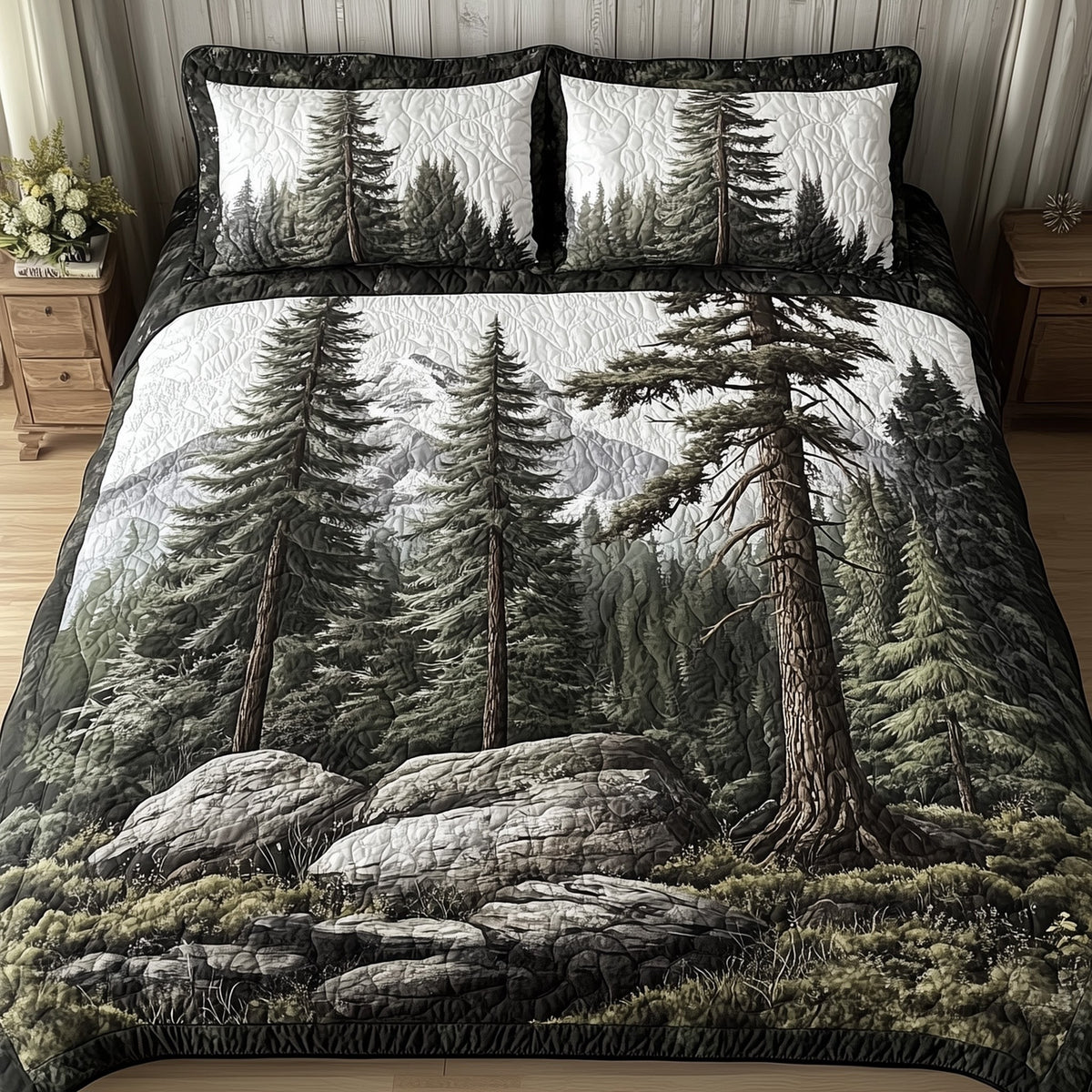 Enchanted Forest 3-Piece Quilted Bedding Set - Design 6 — quilt and two matching pillow shams
