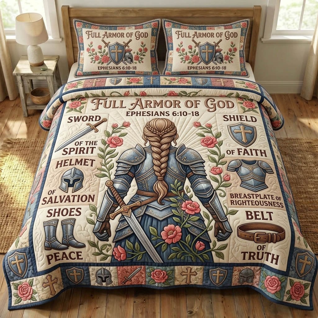 Armor Of God 3-Piece Quilted Bedding Set - Design 31 — quilt and two matching pillow shams