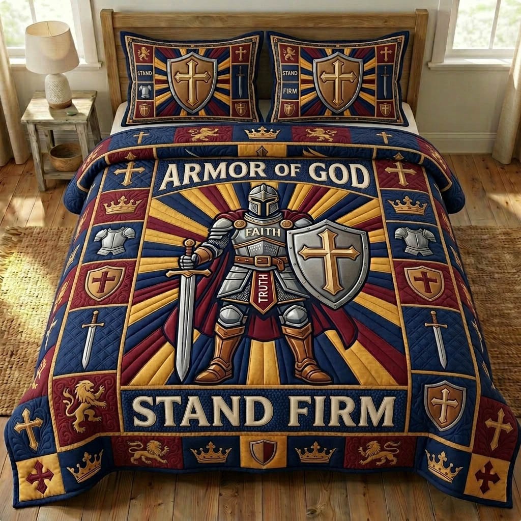 Armor Of God 3-Piece Quilted Bedding Set - Design 35 — quilt and two matching pillow shams