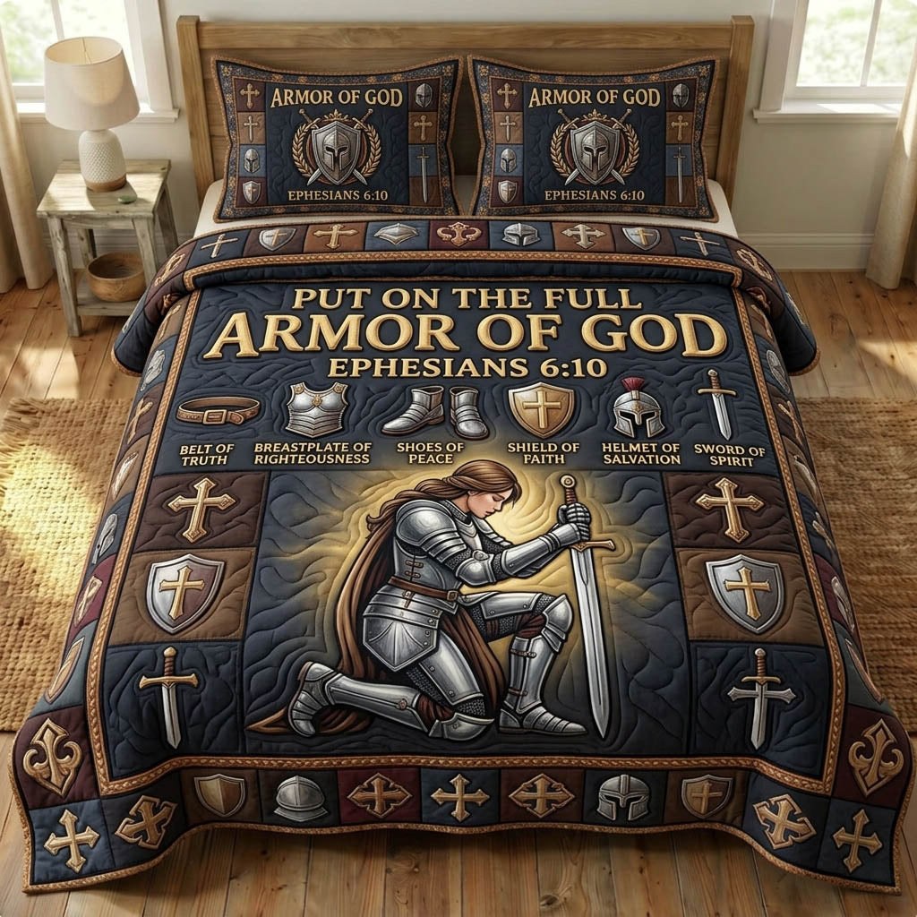 Armor Of God 3-Piece Quilted Bedding Set - Design 37 — quilt and two matching pillow shams