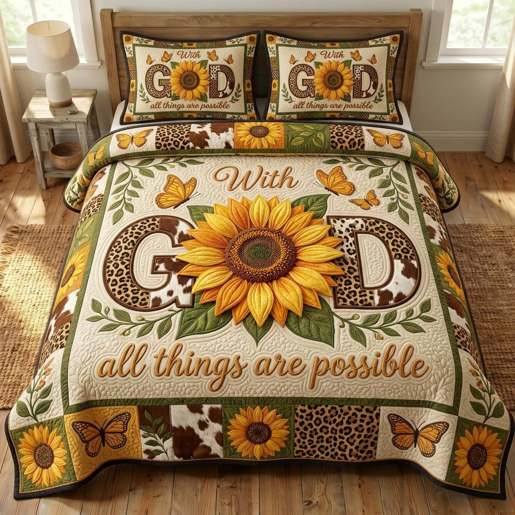 Floral Bible 3-Piece Quilted Bedding Set - Design 39 — quilt and two matching pillow shams