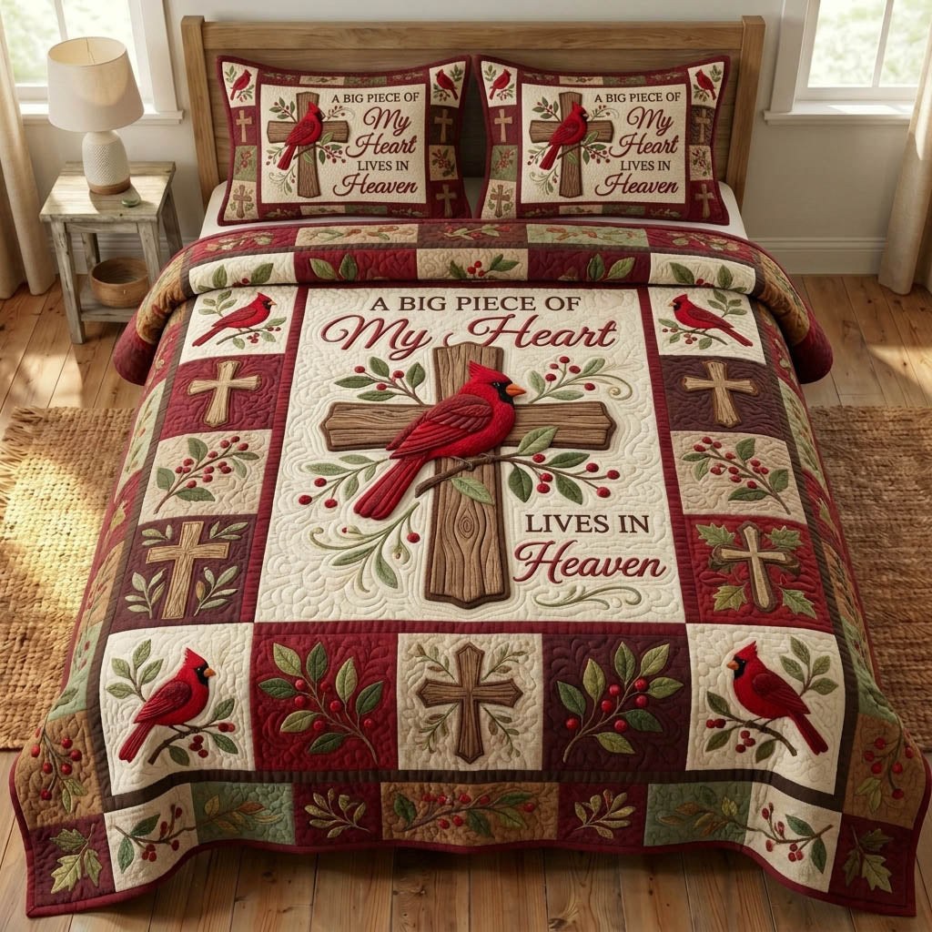 Cardinal Christian 3-Piece Quilted Bedding Set - Design 5 — quilt and two matching pillow shams