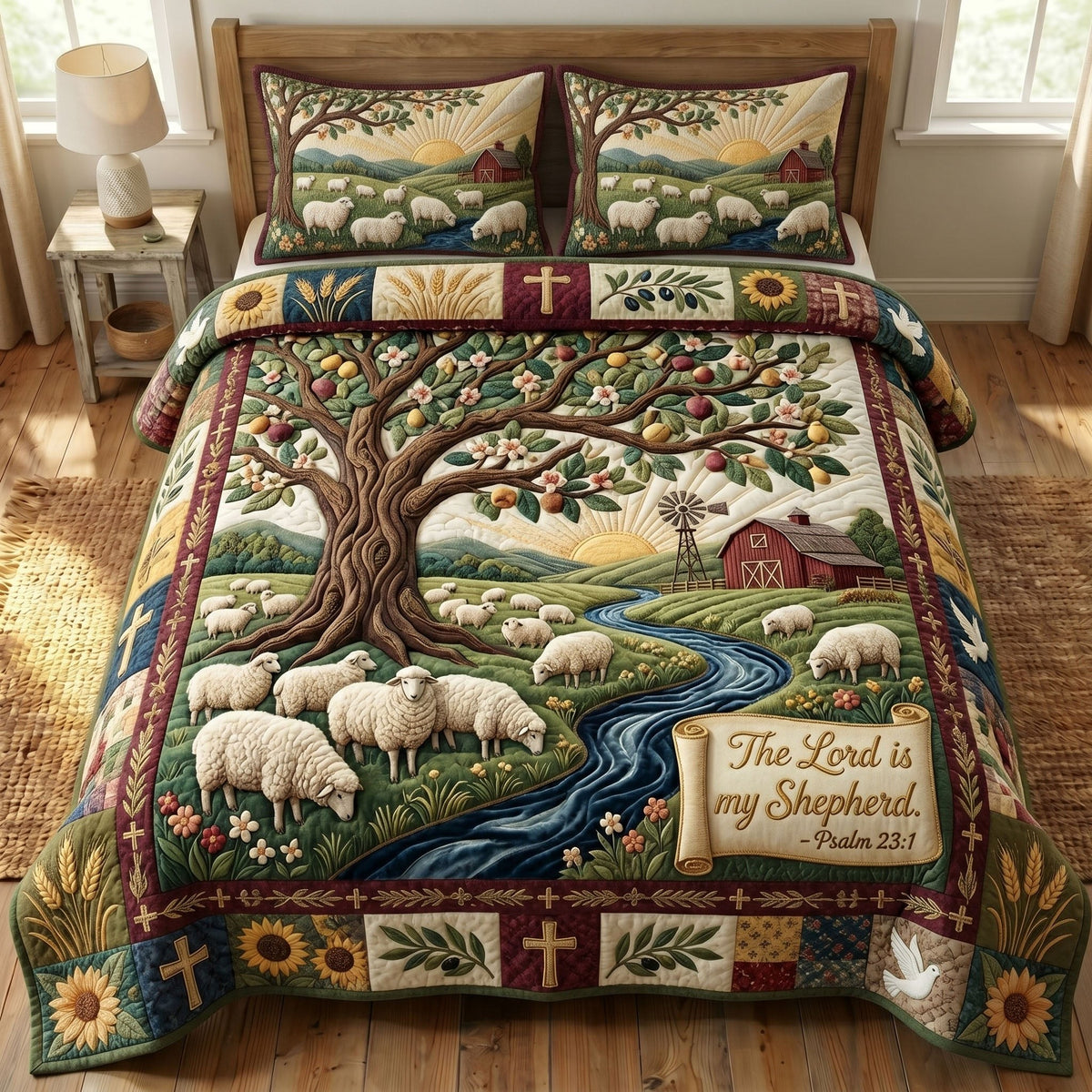 Christian Faith 3-Piece Quilted Bedding Set - Design 41 — quilt and two matching pillow shams