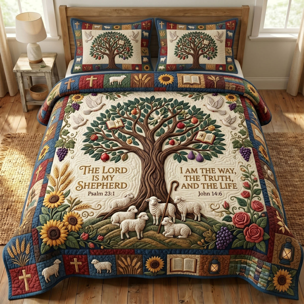 Christian Faith 3-Piece Quilted Bedding Set - Design 43 — quilt and two matching pillow shams
