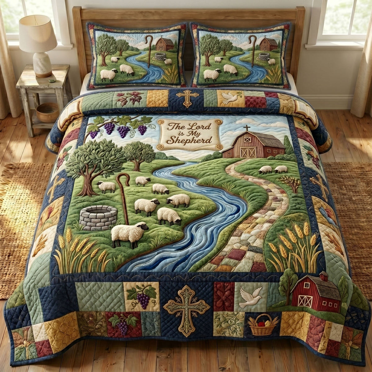 Christian Faith 3-Piece Quilted Bedding Set - Design 27 — quilt and two matching pillow shams