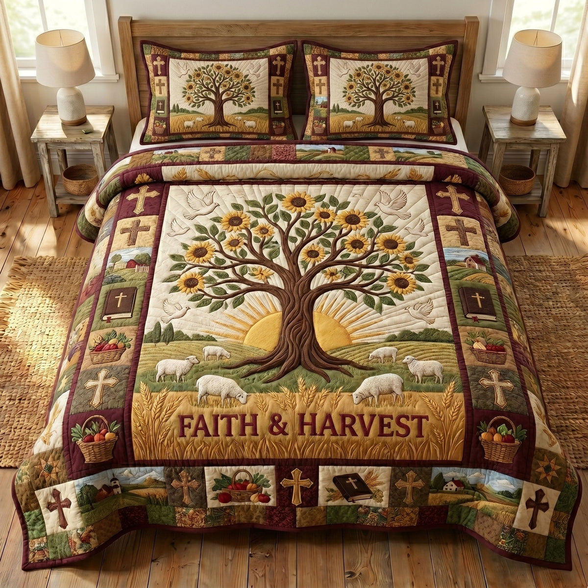 Christian Faith 3-Piece Quilted Bedding Set - Design 51 — quilt and two matching pillow shams