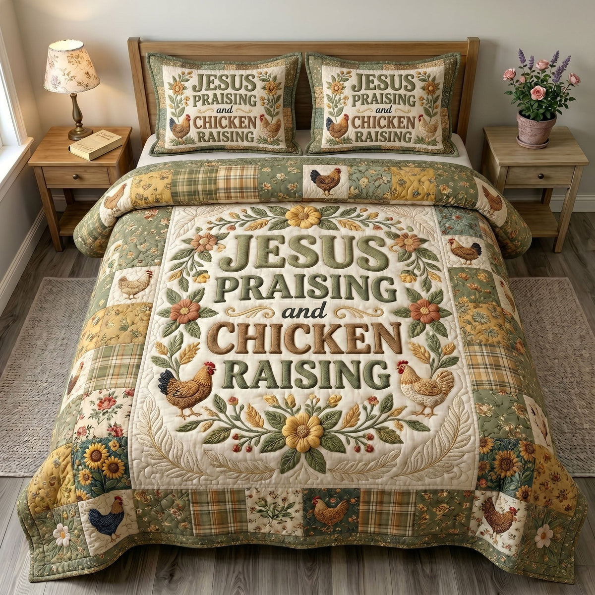 Christian Farmer 3-Piece Quilted Bedding Set - Design 2 — quilt and two matching pillow shams