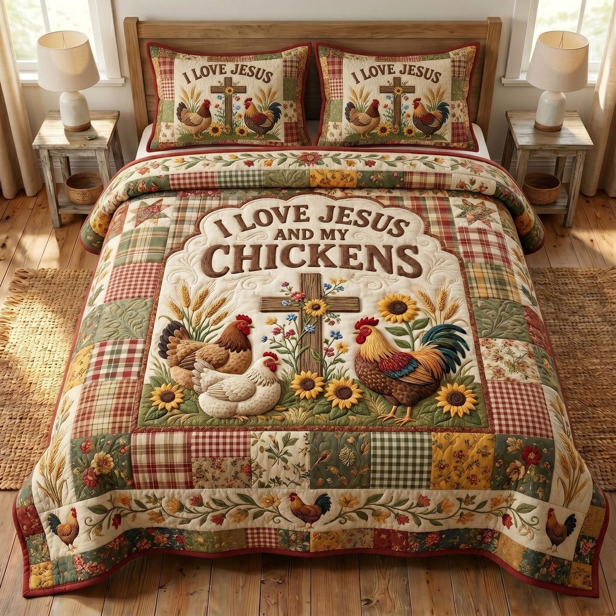 Christian Farmer 3-Piece Quilted Bedding Set - Design 3 — quilt and two matching pillow shams